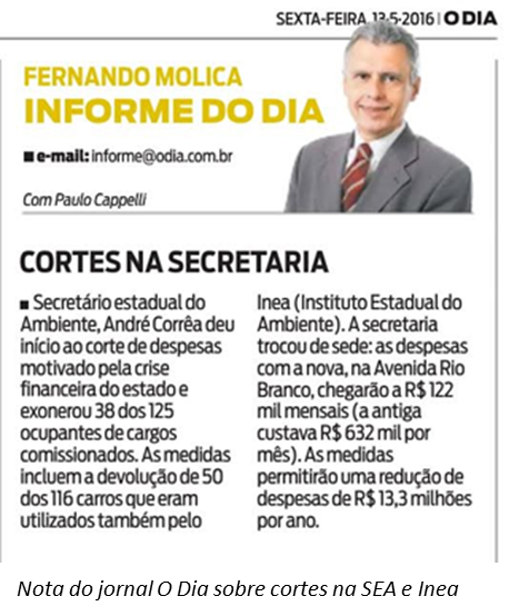 Cortes na Secretaria do Ambiente André Corrêa